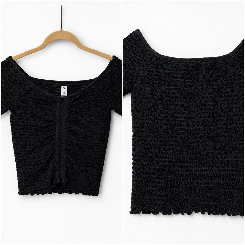 BP Nordstrom Black Smocked Off Shoulder Crop Top Size S